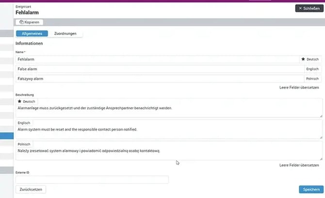 Ereignisart Fehleralarm