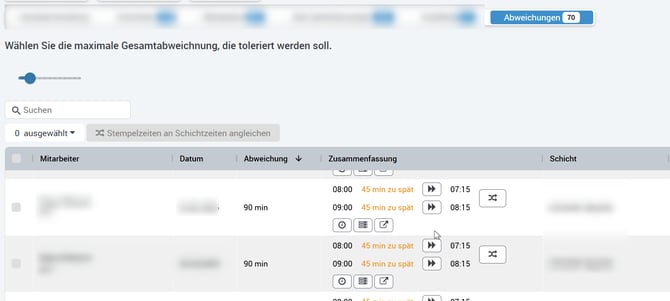 Stempelzeit Abweichungen